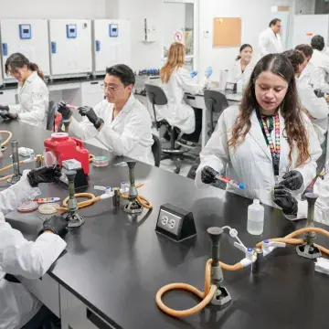 Alumnas analizando cultivos de células.