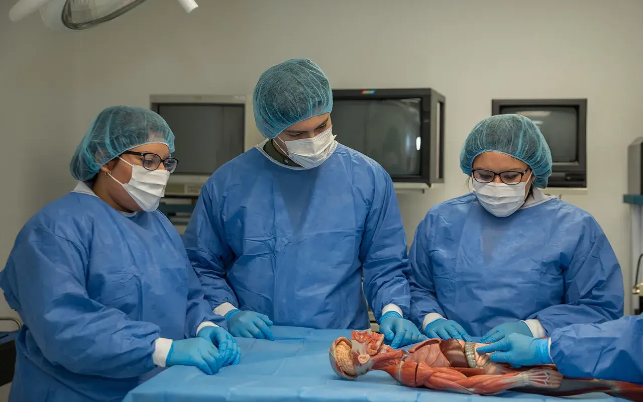 Alumnos en práctica dentro del quirófano experimental.